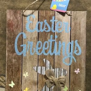 Rustic Easter Greetings Wooden Sign Farmhouse